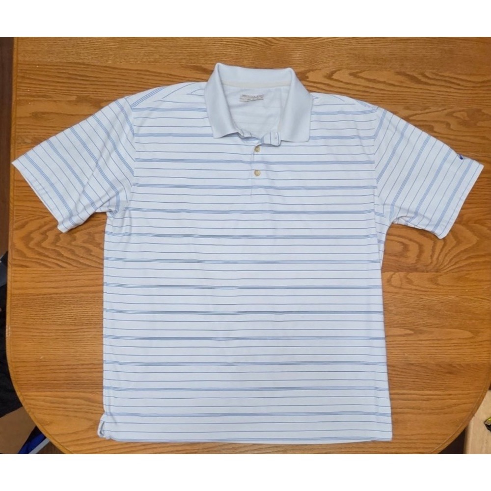 Nike Golf Fit Dry Golf Gray & White Striped Short Sleeve Polo Shirt Mens Size XL